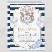 Navy Blue and Gold Boy Carousel Baby Showeinladung Einladung (Vorne/Hinten)