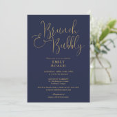 Navy Blue and Gold Brunch and Bubbly Brautparty Einladung (Stehend Vorderseite)