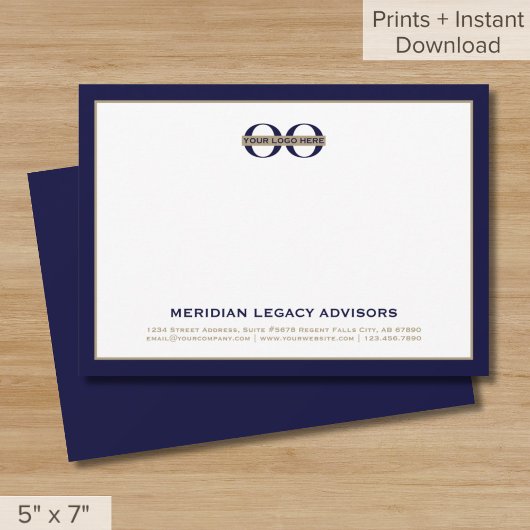 Navy Blue and Gold Business Note Card 12x18 Karte