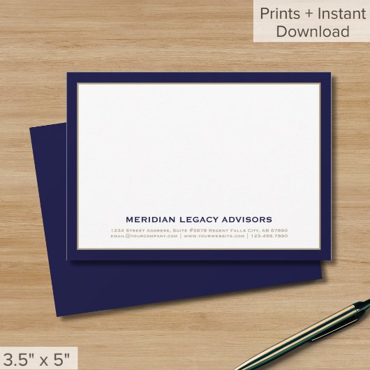 Navy Blue and Gold Business Note Card Karte