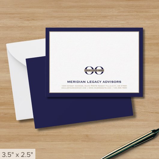 Navy Blue and Gold Business Note Card mit Logo Mitteilungskarte