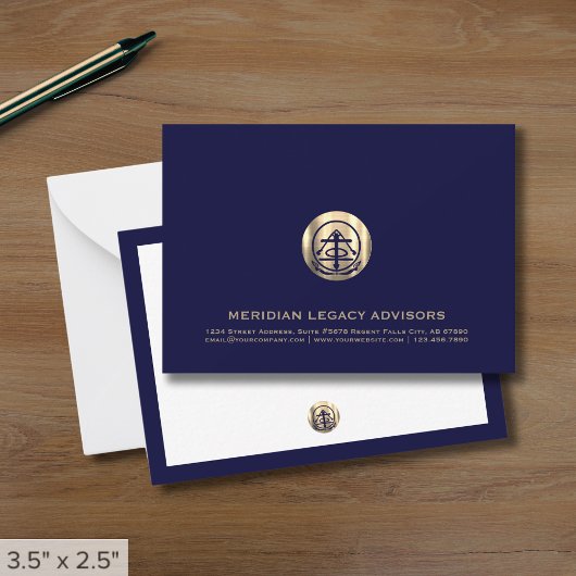 Navy Blue and Gold Business Note Card Mitteilungskarte