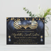 Navy Blue and Gold Christmas Baubles Sweet 16 Einladung (Stehend Vorderseite)