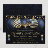 Navy Blue and Gold Christmas Baubles Sweet 16 Einladung (Vorne/Hinten)
