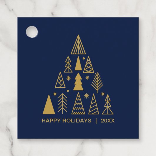 Navy Blue and Gold Christmas Tree | Holiday Gift Geschenkanhänger (Vorderseite)