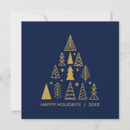 Navy Blue and Gold Christmas Tree | Holiday Square Feiertagskarte