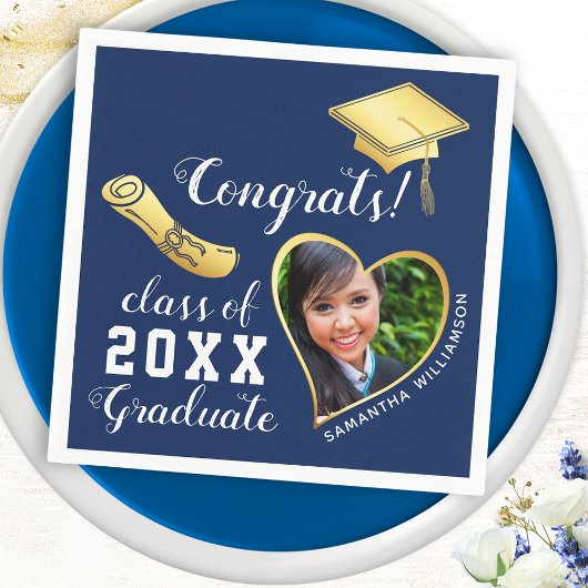 Navy Blue and Gold Class 2025 Foto Abschluss Serviette