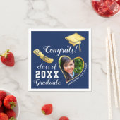 Navy Blue and Gold Class 2025 Foto Abschluss Serviette (Beispiel)