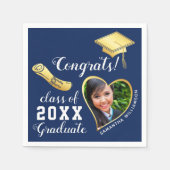 Navy Blue and Gold Class 2025 Foto Abschluss Serviette (Vorderseite)