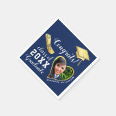 Navy Blue and Gold Class 2025 Foto Abschluss Serviette (Ecke)