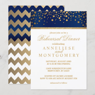 Navy Blue and Gold Confetti Dot - Probe Dinner Einladung