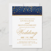 Navy Blue and Gold Confetti Dots - Einladung (Vorderseite)