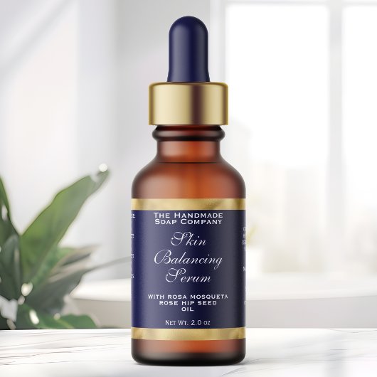 Navy Blue and Gold Cosmetics Dropper Bottle Label  Adressaufkleber