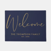 Navy Blue And Gold Custom Family Name Welcome Fußmatte (Vorderseite)