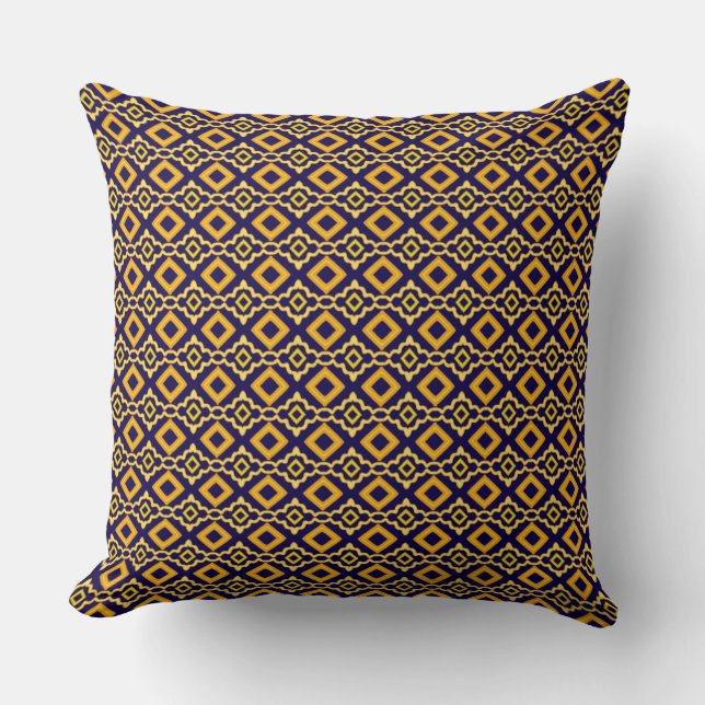 Navy Blue and Gold Diamond Pattern Kissen (Vorderseite)