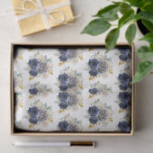 Navy Blue and Gold Elegant Flowers  Seidenpapier (Geschenk)