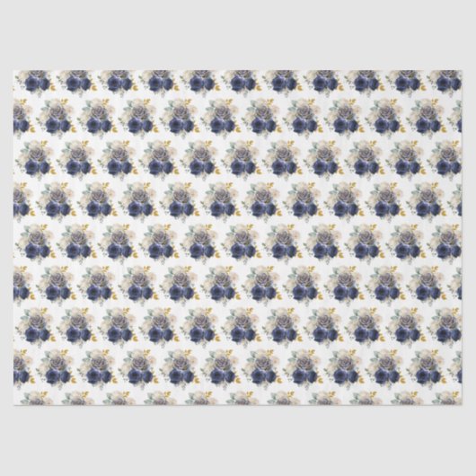 Navy Blue and Gold Elegant Flowers  Seidenpapier (Vorderseite)