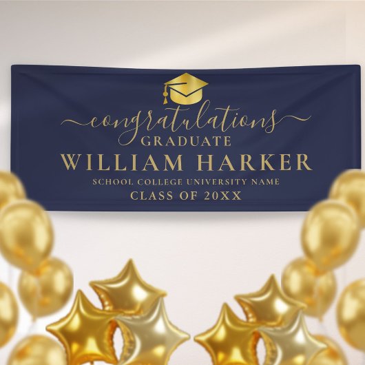 Navy Blue and Gold Elegante Script Abschluss Banner