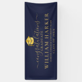 Navy Blue and Gold Elegante Script Abschluss Banner (Vertikal)