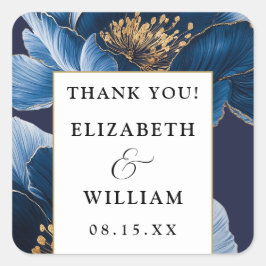 Navy Blue and Gold Floral Elegant Vielen Dank für Quadratischer Aufkleber