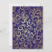 Navy Blue and Gold Floral Pattern am 80. Geburtsta Einladung (Rückseite)