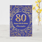 Navy Blue and Gold Floral Pattern am 80. Geburtsta Karte (Gelbe Blume)