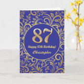 Navy Blue and Gold Floral Pattern am 87. Geburtsta Karte (Gelbe Blume)