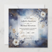 Navy Blue and Gold Floral Wedding  Einladung (Vorderseite)