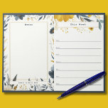 Navy Blue and Gold Floral Weekly Calendar Notepad Notizblock<br><div class="desc">Organisieren Sie sich wieder in der Schule und zeigen Sie Ihren Schulgeist mit diesem blauen und goldenen Wasserfarben-Wochenkalender, der vier individuelle Textbereiche enthält, mit denen Sie Ihr wöchentliches Notizbuch für Familie oder Lehrer nach Ihren Wünschen anpassen können. Zu den empfohlenen Bereichen zählen ein großer Noten/vergessen-Abschnitt, ein Titel für den Tagesbereich...</div>