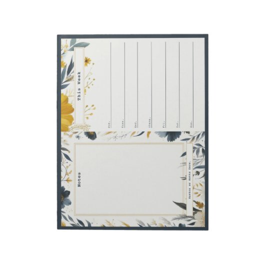 Navy Blue and Gold Floral Weekly Calendar Notepad Notizblock (Rotiert)