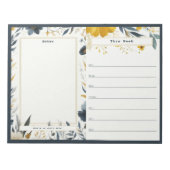 Navy Blue and Gold Floral Weekly Calendar Notepad Notizblock (Vorderseite)