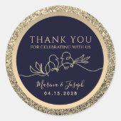 Navy Blue and Gold Gastgeschenk Hochzeit Runder Aufkleber (Vorderseite)