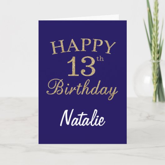 Navy Blue and Gold Glitter 13th Birthday Card Karte (Vorderseite)
