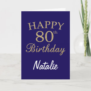 Navy Blue and Gold Glitter 80th Birthday Card Karte