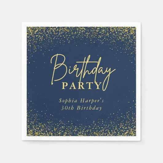 Navy Blue and Gold Glitter Confetti Birthday Party Serviette (Vorderseite)