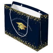 Navy Blue and Gold Graduation Große Geschenktüte (Rückseite Schrägansicht)