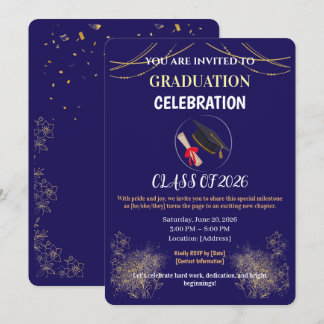 Navy Blue and Gold Graduation Party Save the Date  Einladung