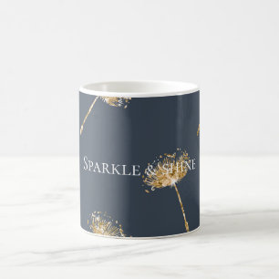 Navy Blue and Gold Imitate Glitzer Dandela Blume Kaffeetasse