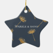 Navy Blue and Gold Imitate Glitzer Dandela Blume Keramik Ornament (Vorne)