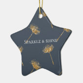 Navy Blue and Gold Imitate Glitzer Dandela Blume Keramik Ornament (Links)