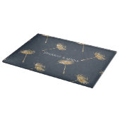 Navy Blue and Gold Imitate Glitzer Dandela Blume Schneidebrett (Ecke)