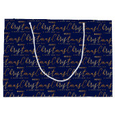Navy Blue and Gold Merry Christmas Word Art Große Geschenktüte (Rückseite)
