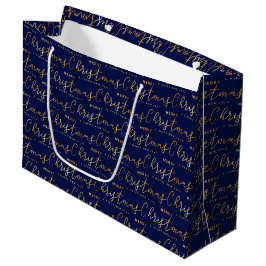 Navy Blue and Gold Merry Christmas Word Art Große Geschenktüte