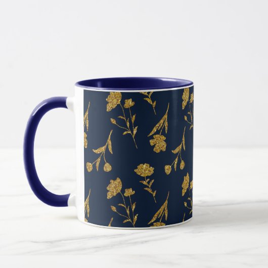 Navy Blue and Gold Modern Boho Custom Logo Mug Tasse (Links)