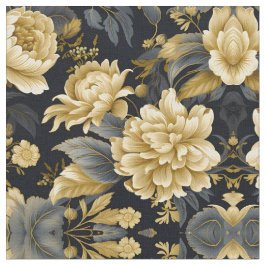 Navy Blue and Gold Modern Boho Seamless Pattern Fa Stoff