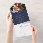 Navy Blue and Gold Monogram Foto Wedding All In One Einladung (Abreißen)