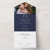 Navy Blue and Gold Monogram Foto Wedding All In One Einladung (Innen Boden)