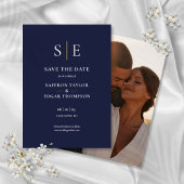 Navy Blue and Gold Monogram Foto Wedding Save The Date