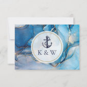 Navy Blue and Gold Monogram Nautical Wedding RSVP Karte (Rückseite)