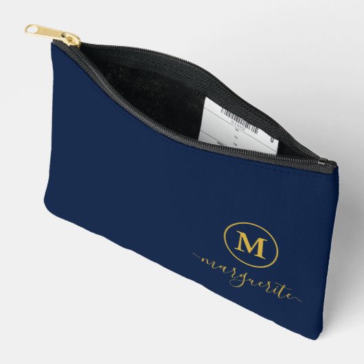 Navy Blue and Gold Monogram Zubehörtasche (Offen)